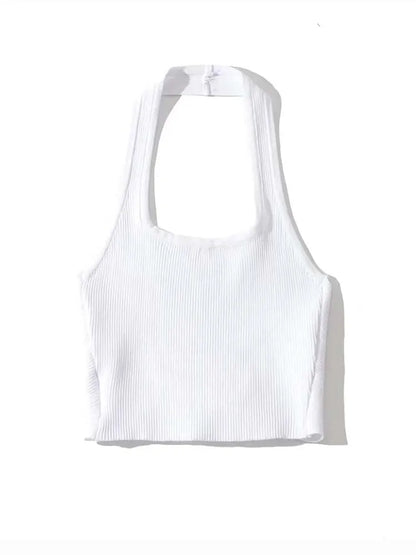Tops de tubo sexis de moda de verano 2025 para mujer, cuello halter, sin mangas, espalda lisa, chaleco de punto con pliegues