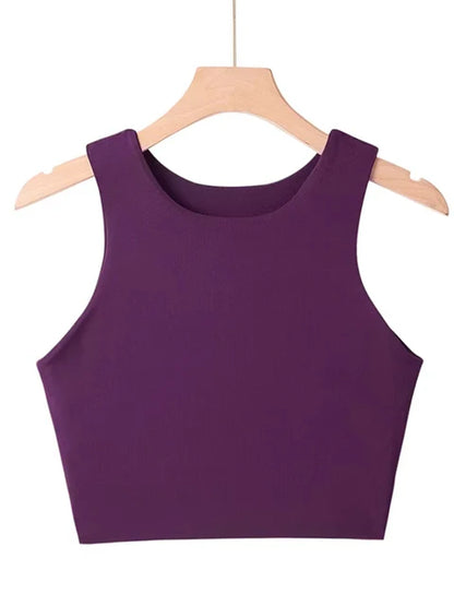 2025 Summer Fashion Women Sexy Slim Tops O-neck Sleeveless Double Nylon Ladies Good Quality Tank Tops 6 Colors