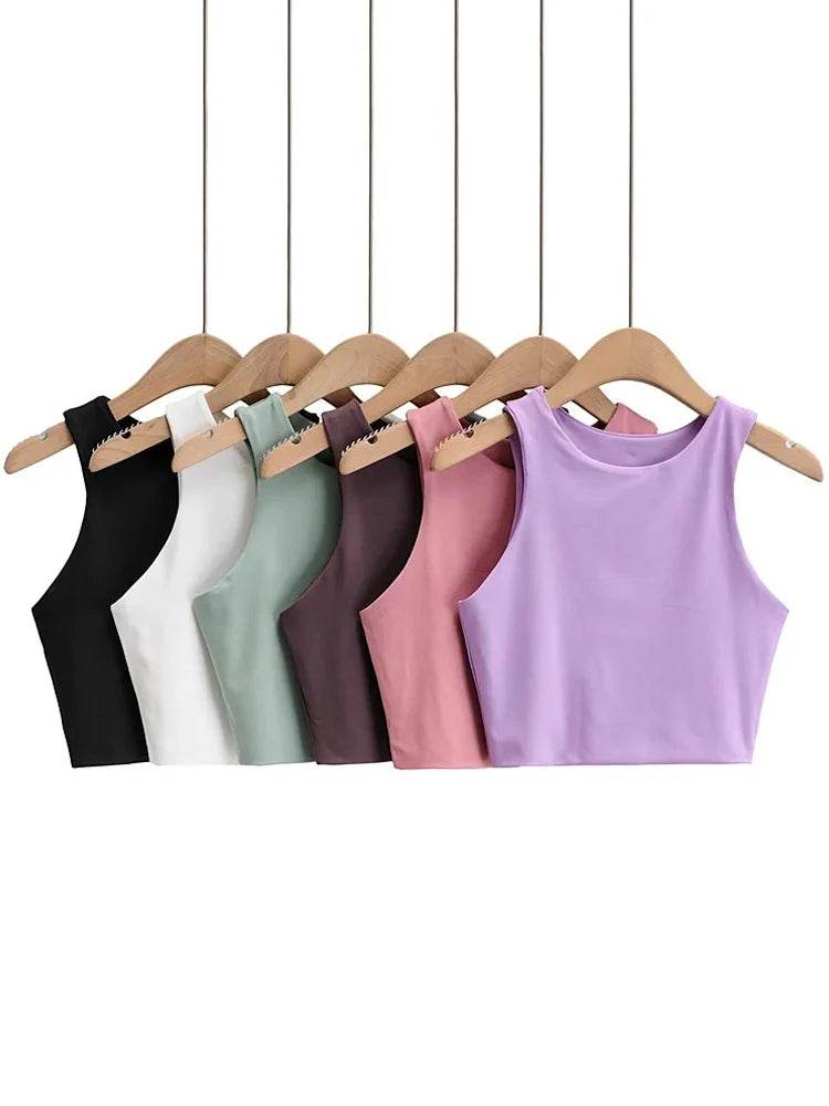 2025 Summer Fashion Women Sexy Slim Tops O-neck Sleeveless Double Nylon Ladies Good Quality Tank Tops 6 Colors