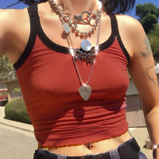 2025 Summer New Fashion Contrast Color Tank Top Women Casual Fitness Clothing Off Shoulder Strapless Crop Top Camisole