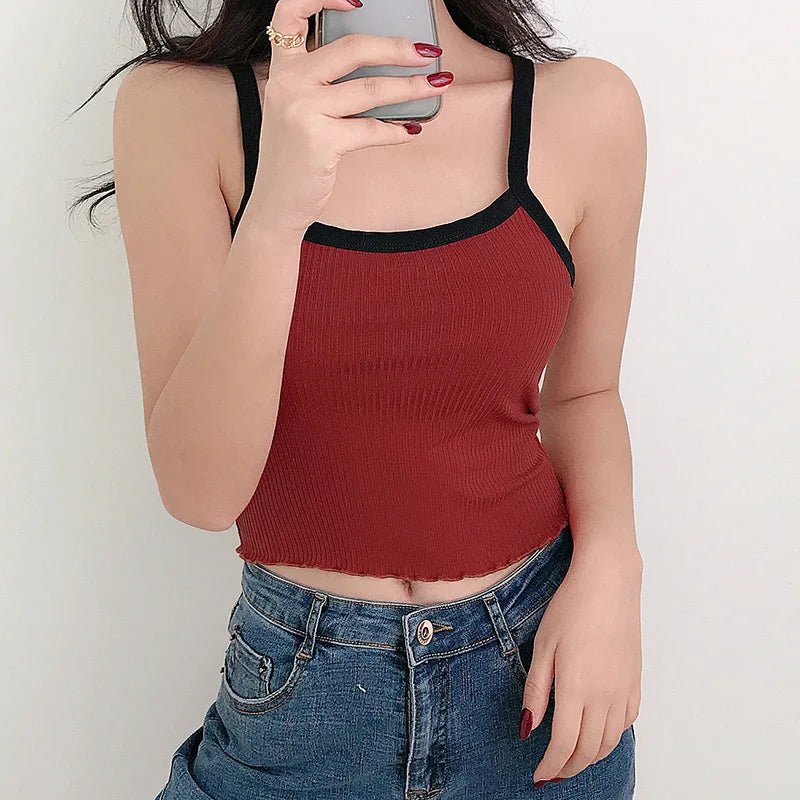 2025 Summer New Fashion Contrast Color Tank Top Women Casual Fitness Clothing Off Shoulder Strapless Crop Top Camisole
