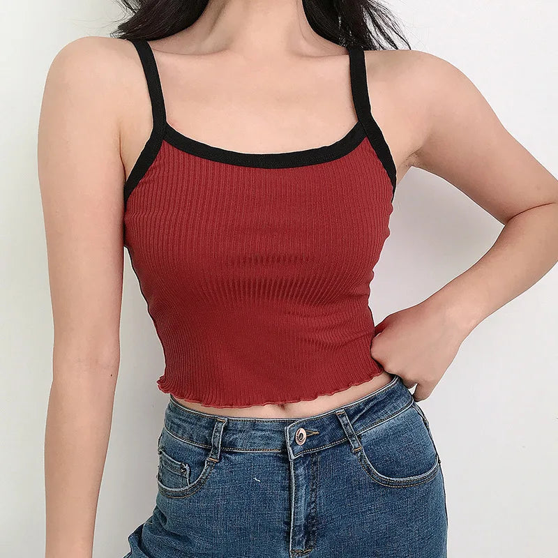 2025 Summer New Fashion Contrast Color Tank Top Women Casual Fitness Clothing Off Shoulder Strapless Crop Top Camisole