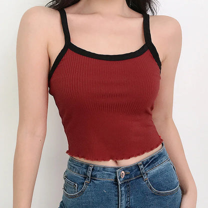 2025 Summer New Fashion Contrast Color Tank Top Women Casual Fitness Clothing Off Shoulder Strapless Crop Top Camisole