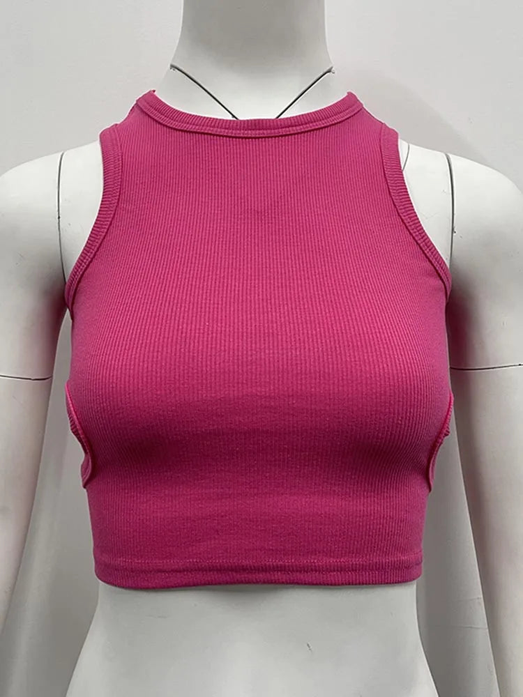 2025 Summer Solid Color Sleeveless T Shirt Women’s Side Hole Knitted Tops Knitted Tops Basic Wear Streetwear
