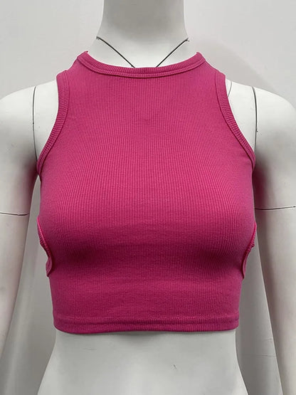 2025 Summer Solid Color Sleeveless T Shirt Women’s Side Hole Knitted Tops Knitted Tops Basic Wear Streetwear