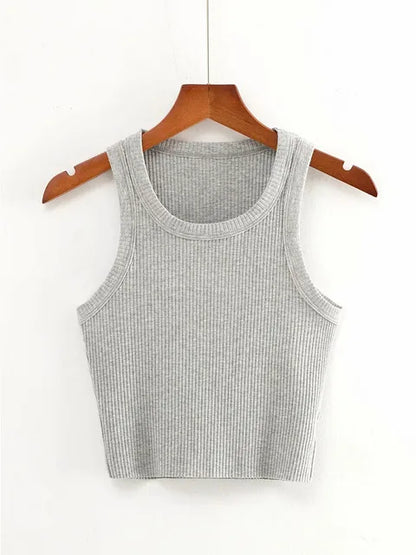 Tops cortos de verano 2025 para adolescentes, camisetas de punto elásticas y sexis, chaleco corto sin mangas