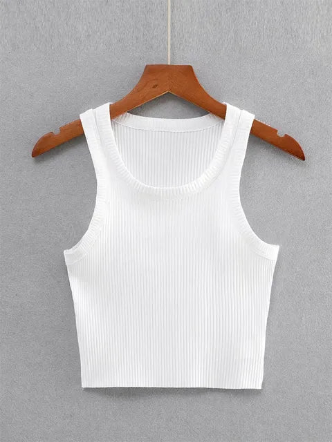 Tops cortos de verano 2025 para adolescentes, camisetas de punto elásticas y sexis, chaleco corto sin mangas