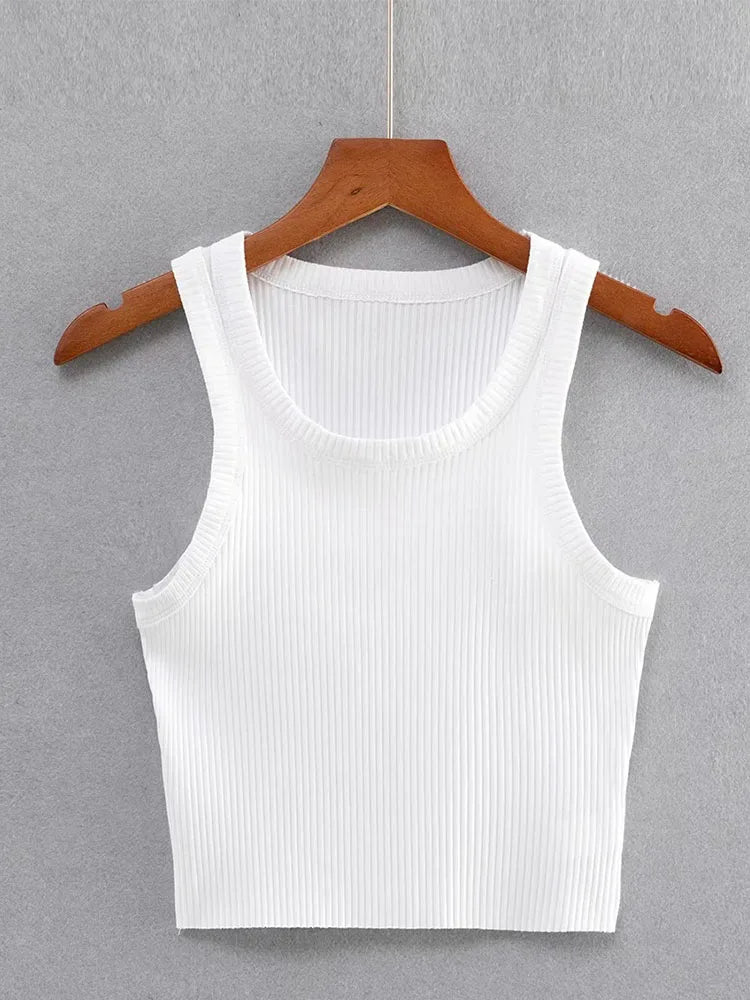 Tops cortos de verano 2025 para adolescentes, camisetas de punto elásticas y sexis, chaleco corto sin mangas