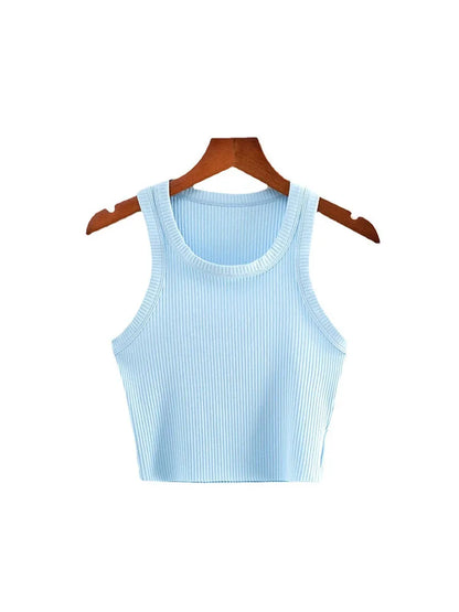 Tops cortos de verano 2025 para adolescentes, camisetas de punto elásticas y sexis, chaleco corto sin mangas