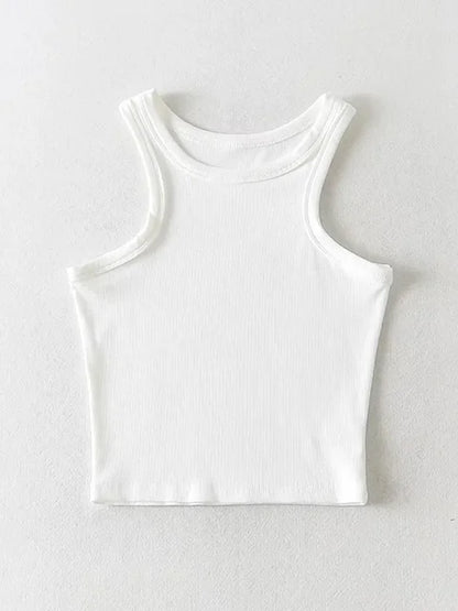 2025 Summer Women Solid Knit Short Tank Tops Strethy Cropped Camis