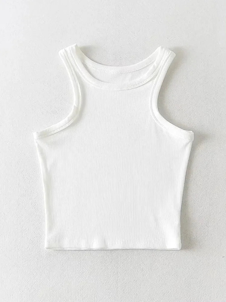 2025 Summer Women Solid Knit Short Tank Tops Strethy Cropped Camis