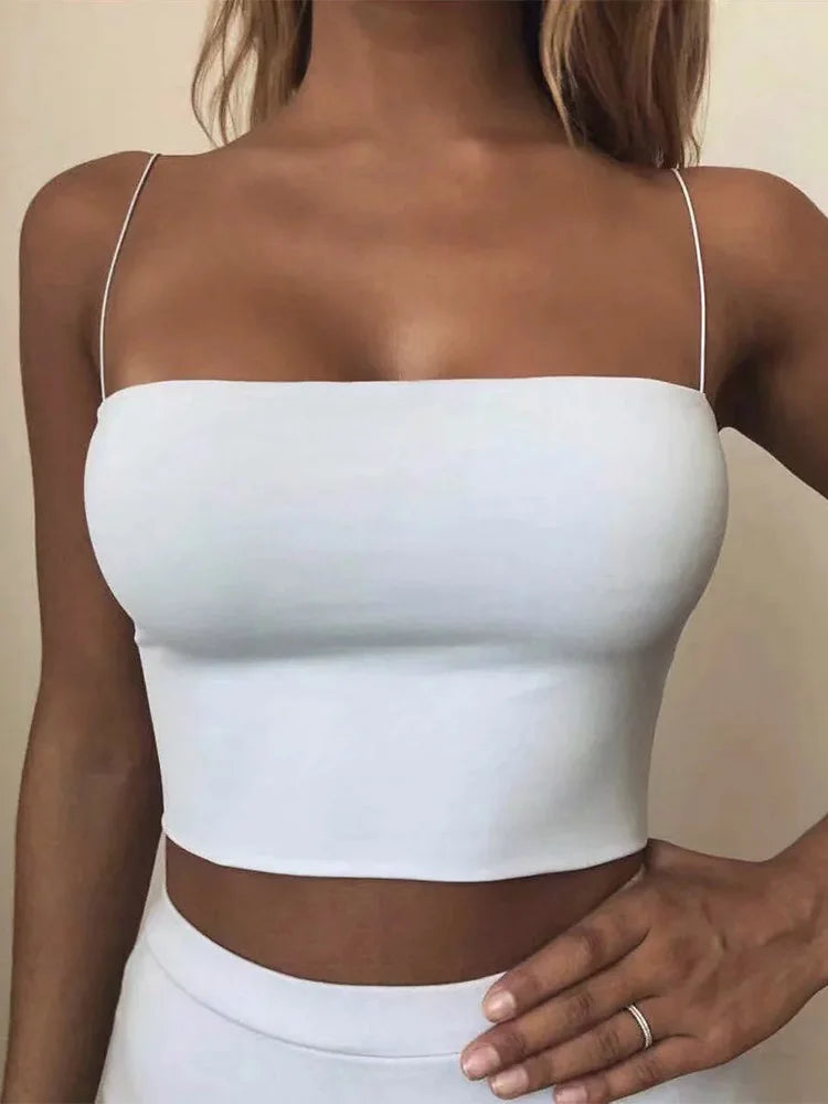2025 Verano Mujer Crop Top Sexy Elástico Algodón Camisola Sin Mangas Top Corto Sin Mangas Bar