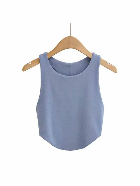 2025 Summer Women’s Sexy Double Curved Crop Tops Narrow Shoulder Sleeveless Backless Tight Tank Top