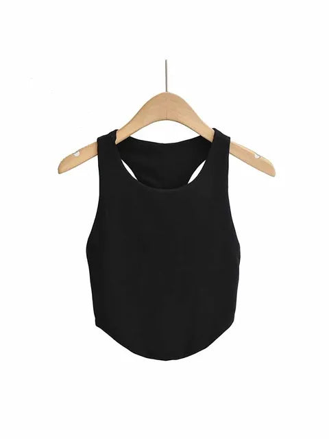 2025 Summer Women’s Sexy Double Curved Crop Tops Narrow Shoulder Sleeveless Backless Tight Tank Top