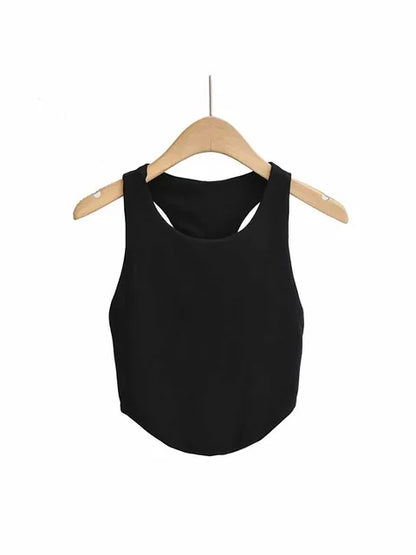 2025 Summer Women’s Sexy Double Curved Crop Tops Narrow Shoulder Sleeveless Backless Tight Tank Top