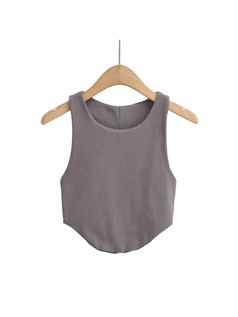 2025 Summer Women’s Sexy Double Curved Crop Tops Narrow Shoulder Sleeveless Backless Tight Tank Top