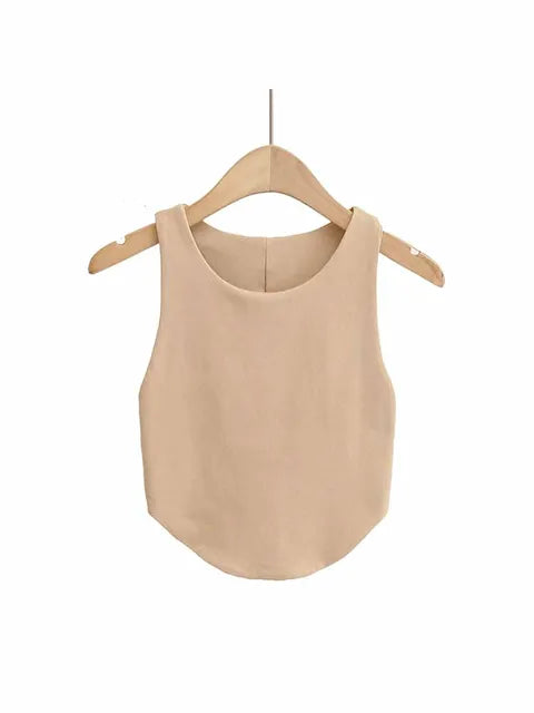 2025 Summer Women’s Sexy Double Curved Crop Tops Narrow Shoulder Sleeveless Backless Tight Tank Top