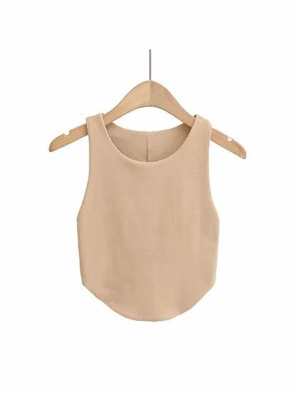 2025 Summer Women’s Sexy Double Curved Crop Tops Narrow Shoulder Sleeveless Backless Tight Tank Top