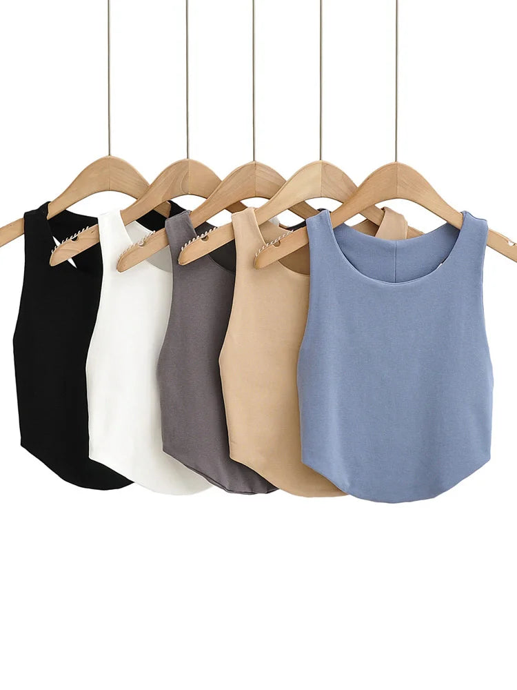 2025 Summer Women’s Sexy Double Curved Crop Tops Narrow Shoulder Sleeveless Backless Tight Tank Top