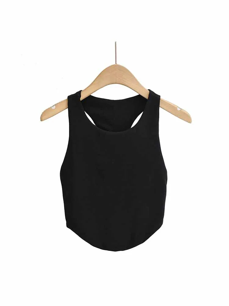 2025 Summer Women’s Sexy Double Curved Crop Tops Narrow Shoulder Sleeveless Backless Tight Tank Top
