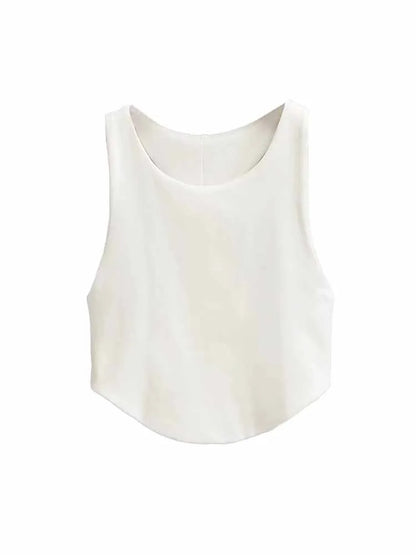 2025 Summer Women’s Sexy Double Curved Crop Tops Narrow Shoulder Sleeveless Backless Tight Tank Top
