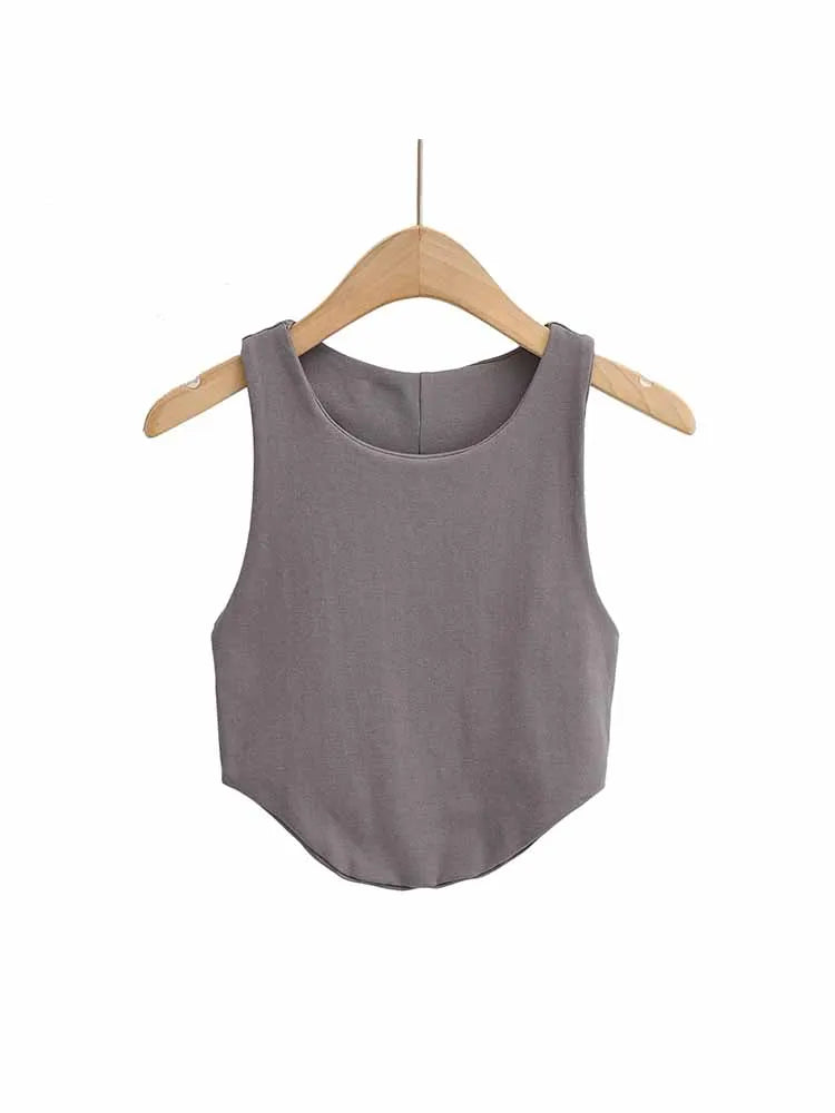 2025 Summer Women’s Sexy Double Curved Crop Tops Narrow Shoulder Sleeveless Backless Tight Tank Top