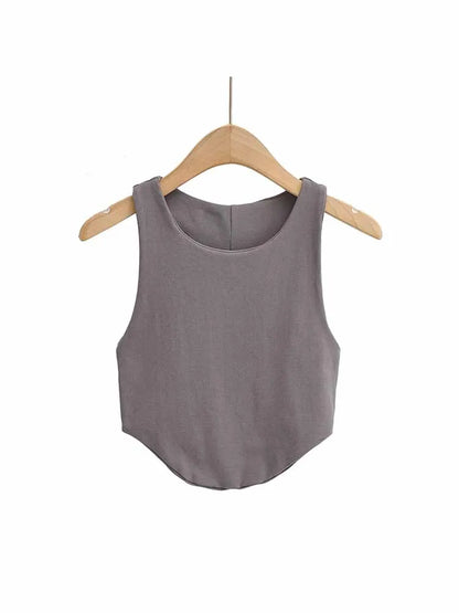 2025 Summer Women’s Sexy Double Curved Crop Tops Narrow Shoulder Sleeveless Backless Tight Tank Top