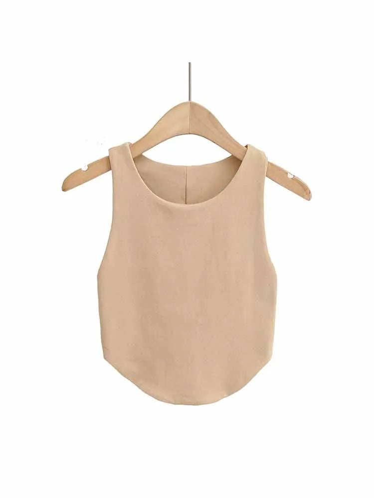 2025 Summer Women’s Sexy Double Curved Crop Tops Narrow Shoulder Sleeveless Backless Tight Tank Top