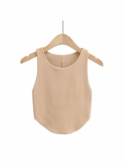 2025 Summer Women’s Sexy Double Curved Crop Tops Narrow Shoulder Sleeveless Backless Tight Tank Top