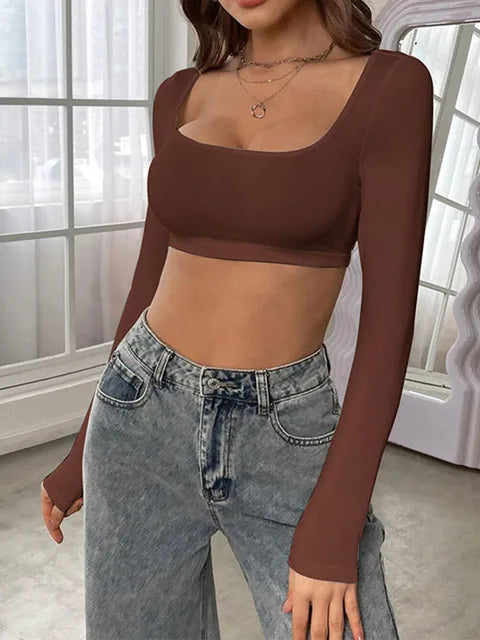 2025 Women’s Sports Leisure Short Knitted High Elastic Long Sleeve T-shirt Top