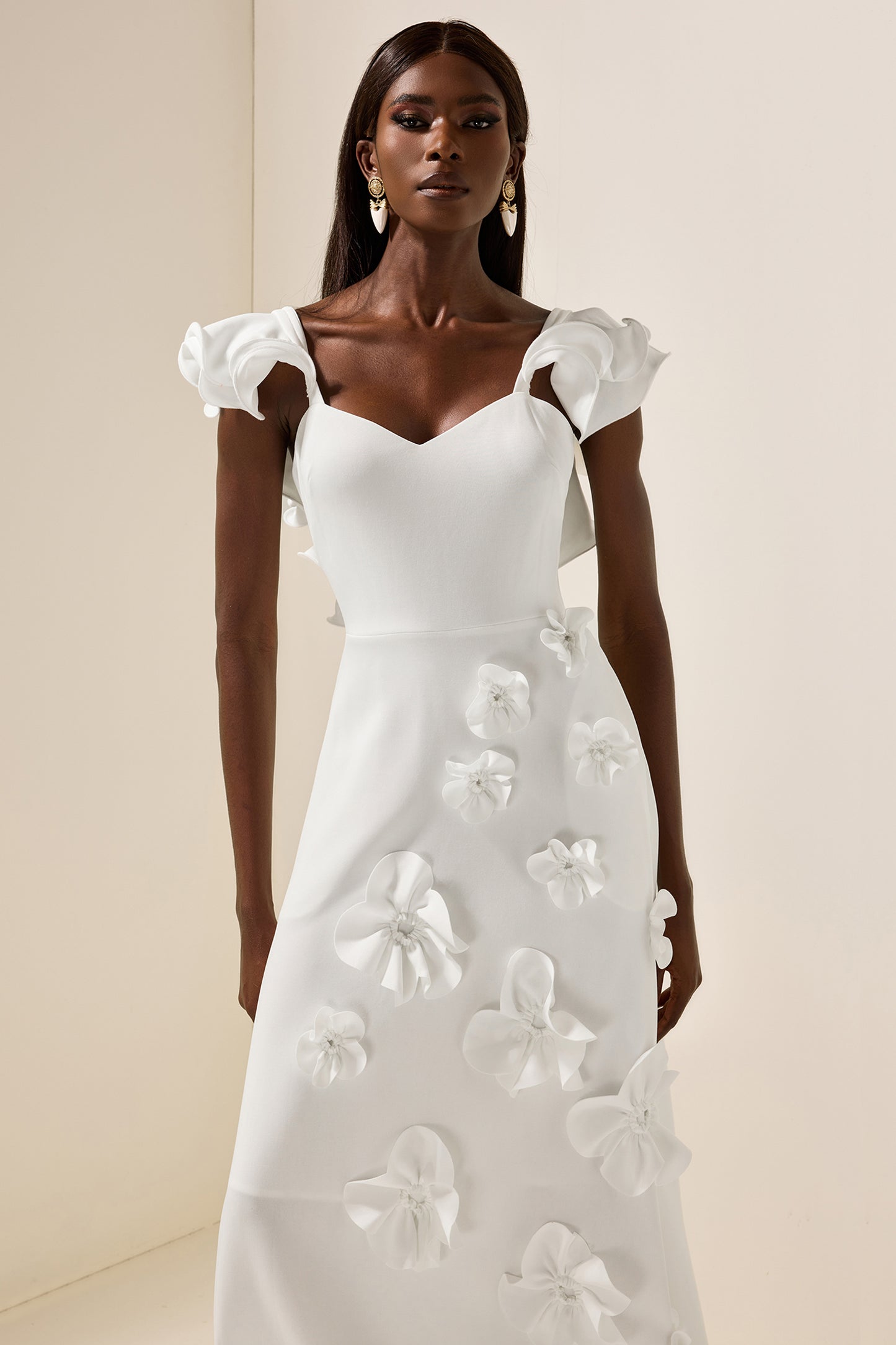 3D Flower Frill Sleeveless Maxi Dress