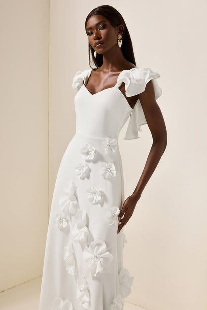 3D Flower Frill Sleeveless Maxi Dress