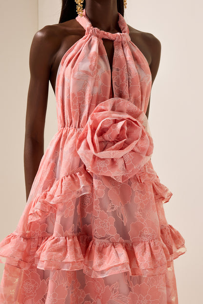 3D Flower Halter Neck Sleeveless Maxi Dress