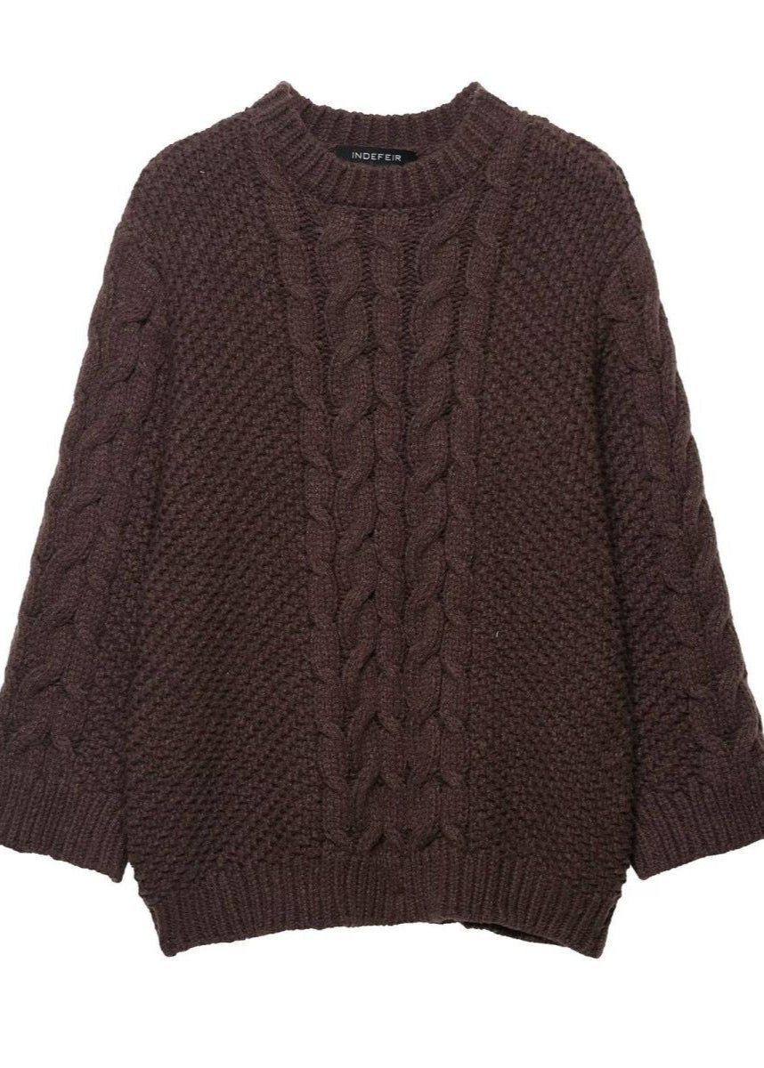 Celeste – Chunky Cable Knit Sweater in Chocolate Brown