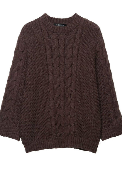 Celeste – Chunky Cable Knit Sweater in Chocolate Brown