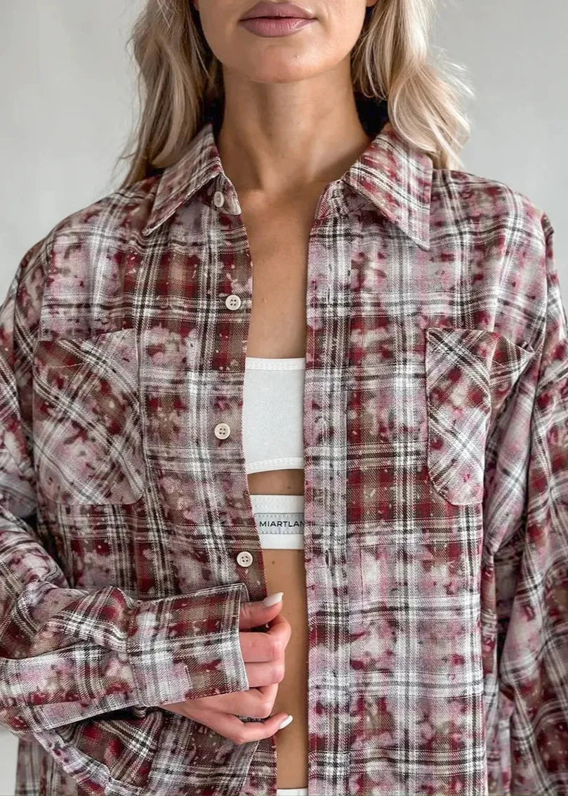 Vintage Plaid Oversized Shirt - Long Sleeve Casual Essential