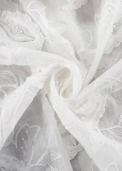 Floral Breeze - Sheer EmbroideRed Shirt & High-Waist Shorts Set