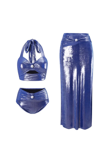 Glossy Mist Deep V Halter Pearl Swimsuit