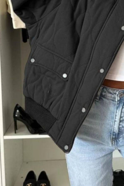 Baseball Collar Snap Down Long Sleeve Jacket