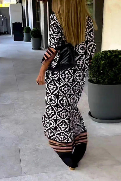 Vestido maxi casual de manga larga con estampado geométrico básicamente perfecto