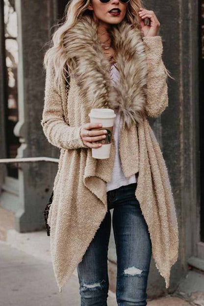 Casual Fur Collar Cardigan Plush Trench Coat
