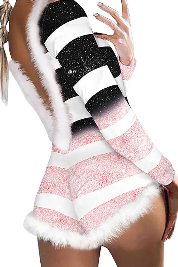 Mono de manga larga sin espalda con estampado navideño de plumas