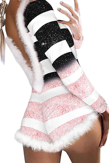 Mono de manga larga sin espalda con estampado navideño de plumas