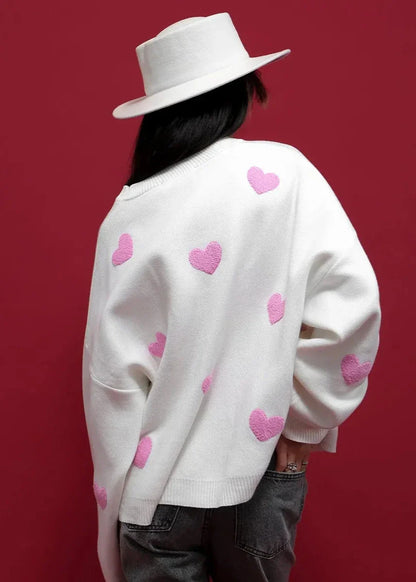 Love-EmbroideRed Heart Sweater - Cozy Women's Knitwear