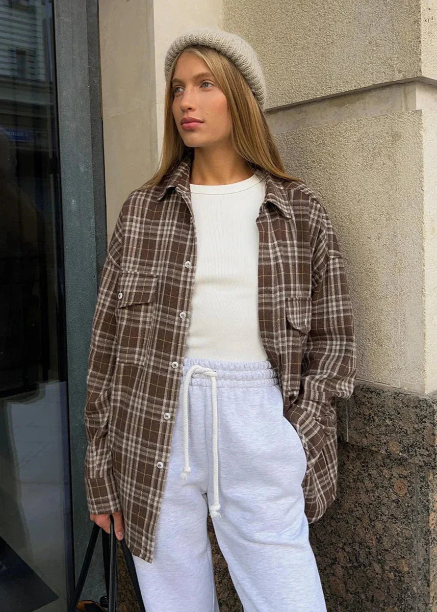 Trendy Plaid Long-Sleeve Shirt for Women