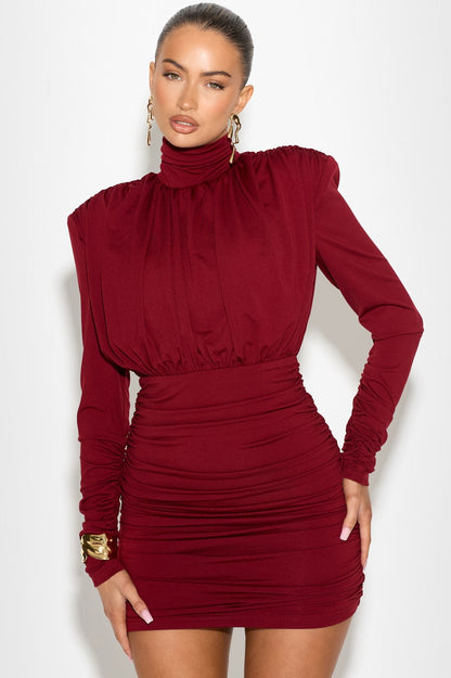 Abigail High Neck Ruched Mini Dress