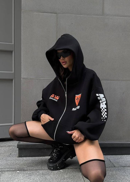 Trackside Boost - Racing-Inspired Oversized Hoodie