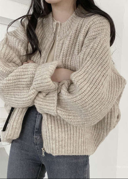 Cozy Zip-Up Chunky Knit Cardigan - Oversized Ribbed Sweater Jacket