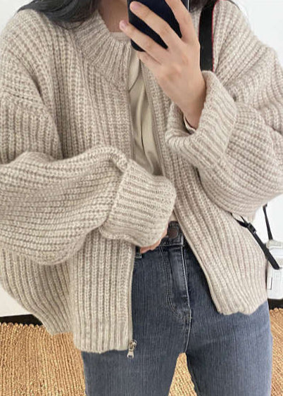 Cozy Zip-Up Chunky Knit Cardigan - Oversized Ribbed Sweater Jacket