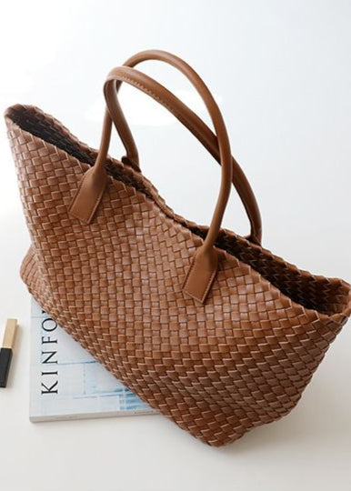Woven Leather Tote Bag – Large Capacity Handbag for Women